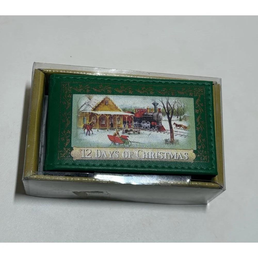 Vintage Animated Christmas Music Box Ice Skaters Gold Label NIB Works